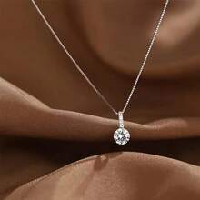 1pc Minimalist Small Pendant Single Crystal Rhinestone Silver-Plated Necklace, Delicate Collarbones Chain, Daily Wear, All Season - Silver - View 5
