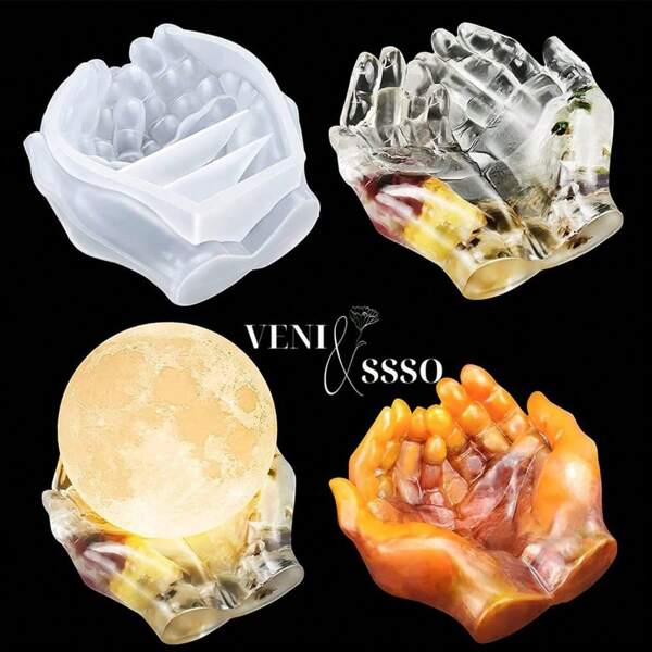 Moule en silicone monobloc en résine époxy, artisanat, plante en pot, cendrier, moule en résine époxy 3D à deux mains, moule en résine de moulage en silicone pour bougeoir