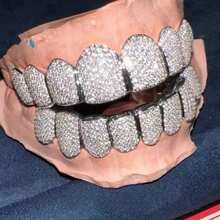 THATBOY A Set Of Fashionable Top And Bottom Teeth With Sparkling Cubic Zirconia Stones, Unique Hip Hop Design Teeth Grillz For Unisex Party Wear Copper Jewelry - Multicolor - View 5