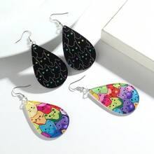 1 对时尚可爱彩色亚克力猫狗水滴吊坠耳环适合女性日常佩戴