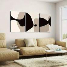 Juego de 3 obras de arte abstractas modernas y minimalistas en tonos neutros de negro y beige para decoración de granero, arte de pared para dormitorio, sala de estar, imprimible, marco de madera