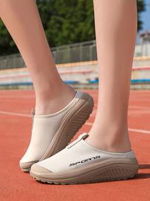 女士运动鞋，新款网眼透气女士超轻减震运动休闲鞋，时尚百搭一脚蹬穆勒鞋，适合室内、室外、夏季，乐福鞋 - 卡其色 - 查看 9