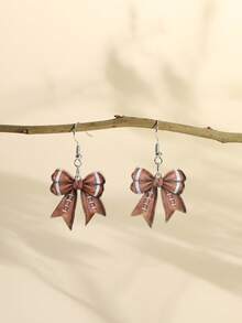 1 Pair Acrylic Sports Ball Bow Knot Design Dangle Earrings For Women, Football, Basketball, Rugby, Baseball, Cheerleading, Silver-Color Hook