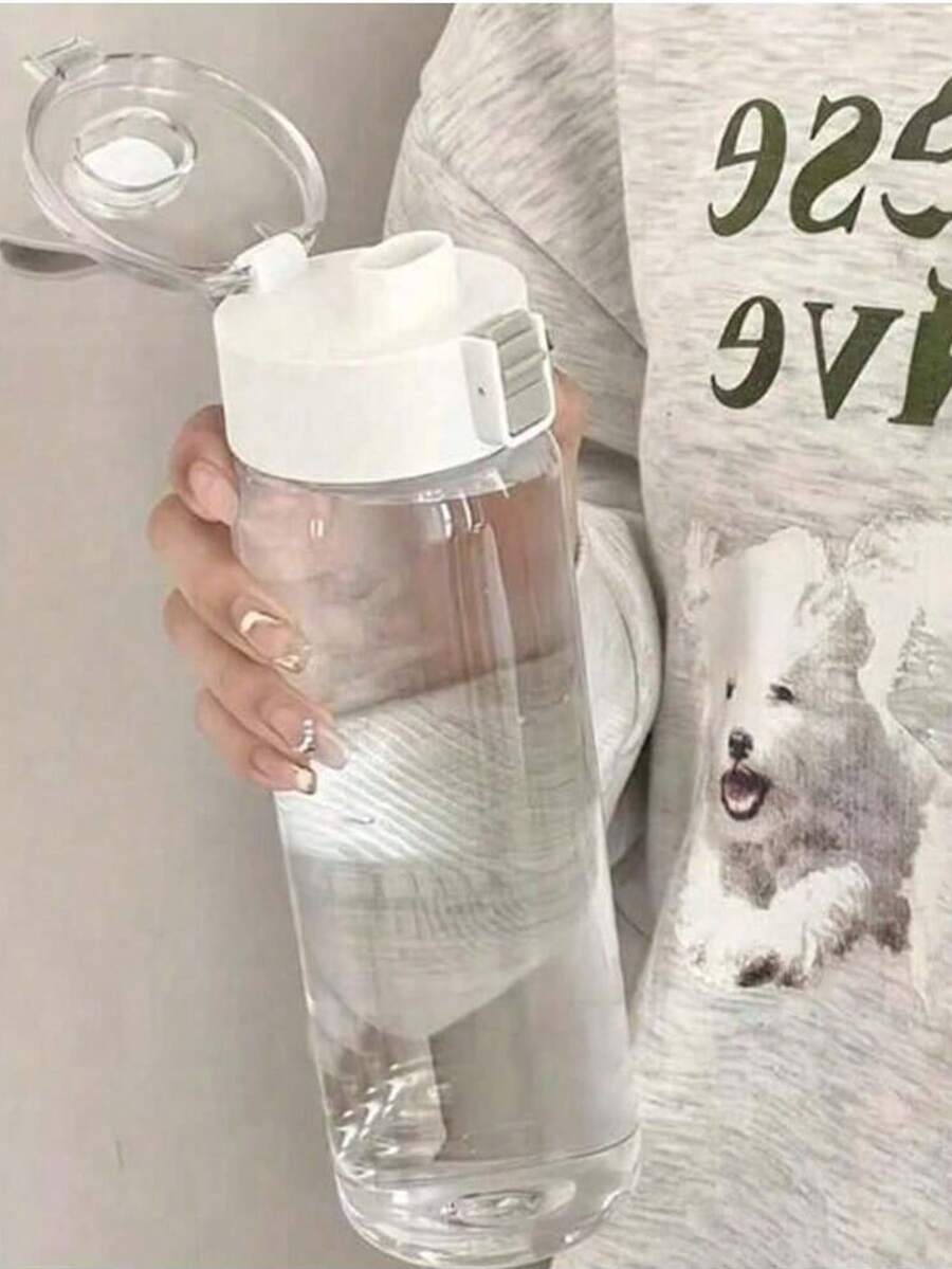 1 件 350/550/800ml 透明水瓶、杯子、夏季旅行水瓶，带翻盖和防漏嘴，便携式简易塑料饮料瓶，可重复使用的补水杯，适用于运动、健身房、办公室、学校、户外活动、夏季必需品