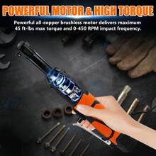 18V Extended Cordless Ratchet Wrench 3/8" 45 Ft-Lbs (60 N.M) 450RPM 2 Battery