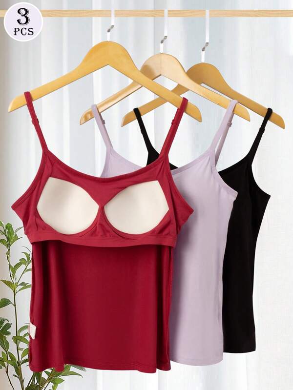 3pcs Set Basic Women Seamless Padded Camisole Tops