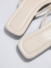 Sandalias de tanga francesas para mujer, estilo de diosa dulce, versátiles para la playa, citas, fiestas y uso casual, suela suave antideslizante, verano, chanclas - Beis - Ver 7