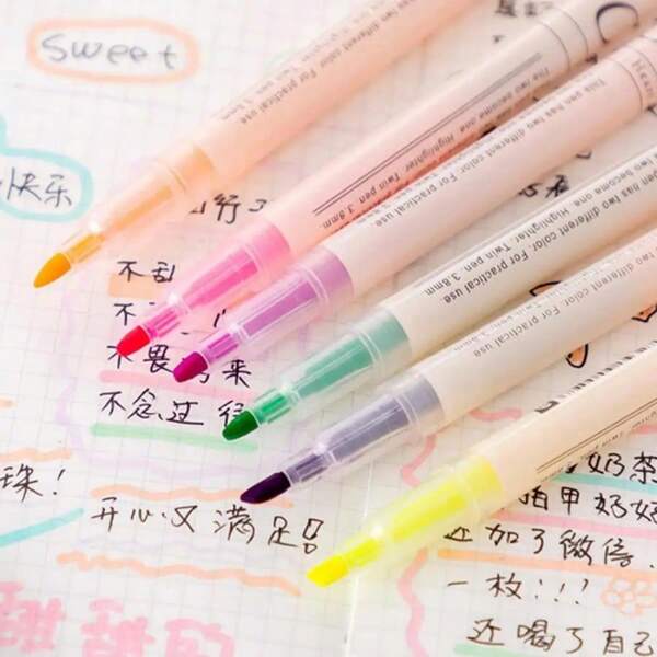 Set da 6 colori Evidenziatore a doppia punta, pennarelli fluorescenti per disegno, forniture per ufficio e scuola, utili per studenti, graffiti e dipinti ad acquarello