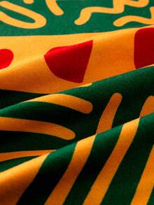 Fashion Casual Slim Fit V-Neck All-Over Allover Print Short Sleeve Plus Size Dress - Multicolor - View 6