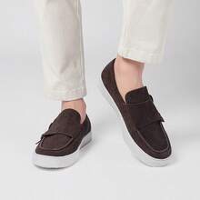 Men's Slip-On Loafers, British Style Casual Double Buckle Shoes In Suede, Breathable , Slip-On-Up Vintage Classic Comfortable Business Dress Shoes, Suitable For Formal Events And Meetings, Large Size - Dark Brown - View 6