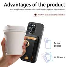 LC.IMEEKE 1pc PU Leather Magnetic Wallet Card Holder Stand MagSafe Accessory, Compatible With IPhone 16/15/14/13/12 Pro/Pro Max/Plus/Mini, Unisex, MagSafe Wallet Card Holder Mini Wallet - Black - View 3