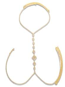 1pc Fashionable Women Geometric Rhombus Chest Chain Sexy Glitter Rhinestone Body Chain Accessory - Multicolor - View 5