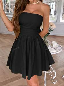 Vestido elegante para fiesta, fiesta de té, fiesta corta de vuelta al colegio, vestido sexy que ciñe la cintura, vestido strapless para ir a la playa, citas, el Día de San Valentín, el Día de la Madre, vacaciones de verano