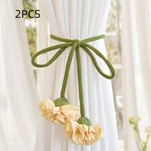 2 szt. kwiatowe opaski do zasłon z eleganckimi i pięknymi dekoracyjnymi sznurkami do zasłon, kwiatowy wzór z zielonymi długimi linami, akcesoria do uchwytów na zasłony do domu i biura, piękny i modny wystrój domu - Wielokolorowe - Zobacz 6
