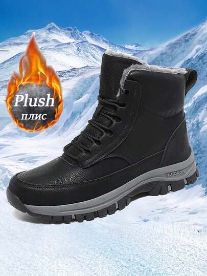 Botas de nieve para hombre con forro térmico, suela gruesa y cálidas para otoño/invierno. Botas de PU de talla grande para exteriores. Zapatos de senderismo cómodos y casuales. Botas de senderismo, botas de escalada y deportes al aire libre, botas de caza, botas de trekking, botas de campo resistentes y con amortiguación para todo terreno, zapatos de escalada, zapatos de camping de aventura al aire libre, botas de senderismo negras con forro térmico, antideslizantes y duraderas.