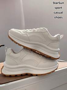 Damen Schnürstiefel mit rundem Zehenbereich, dicker Sohle, mehrzweck Modische Lässig Sportschuhe, Gummisohle, wasserdicht, rutschfest, abriebfest, leicht, Sneaker vielseitig für den täglichen Gebrauch, Frühling/Herbst, Milchweiß