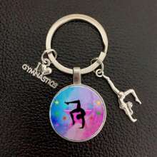 1pc I Love Gymnastics Glass Keychain Key Ring, Metal Key Chain For Men & Women, Sports Themed Gift School Letter Car Accessories Cute Goth Y2k