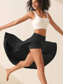 Spódnica sportowa dla kobiet w rozmiarze plus size na wiosnę/lato, jednolity kolor, wysoki stan, asymetryczny dół, spódnica do jogi z kieszeniami na spodenki, na co dzień, do ćwiczeń, do biegania