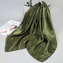 1pc Solid Color Satin 90cm Square Scarf, Minimalist & Versatile - Yellow - View 24