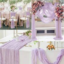 3pcs/Set Light Purple Cheese Cloth Table Runners 35x157 Inches Bohemian Sheer Lavender Cheese Cloth Rustic Transparent Tablecloth, Ideal For Wedding, Bridal Shower, Celebration, Birthday Party, Holiday, Banquet