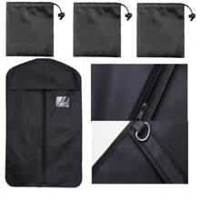4pcs Suit Garment Covers Dust-Proof Storage Bag Set, With 3 Portable Storage Pouches, Clothes Folding Hanging Bags