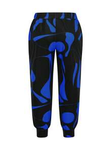 Plus Size Women's Geometric Print Casual Drawstring Waist Long Pants
