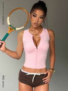 FWH 女式无袖短款拉链夹克 - 高腰修身，有弹性，适合瑜伽、跑步、普拉提、健身房 | 性感纯粹的欲望风格，凸显胸部和腰部，百搭夏季外套