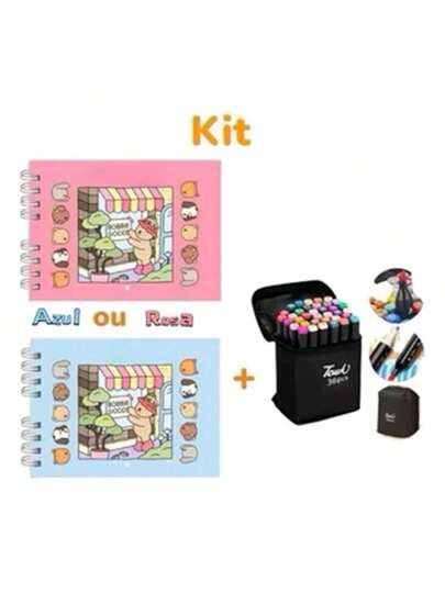 Imagem do produto Kit Livro De Colorir Bobbie Goods Capa Dura 50 Páginas + Canetinhas Colorir Marca Texto Touch De 24 Cores - Pronta Entrega na loja Shein