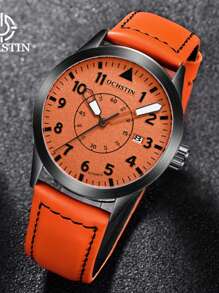 OCHSTIN Herren mechanische Piloten-Armbanduhr, Luxus Selbstaufzug Leder mechanische Herren Uhr mit Datum, Geschenk für Männer mit orange/gelb/schwarzem Zifferblatt