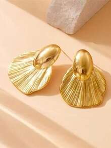 Minimalist Stainless Steel Asymmetrical Round Stud Earrings, Fashionable And Elegant For Women - Yellow Gold - View 14