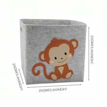 Cartoon Animal Pattern Foldable Felt Fabric Cube Storage Basket For Kids' Toys, Monkey Design