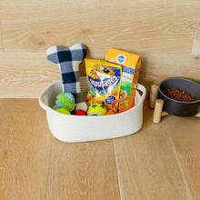Oaoleer 5-Piece Rectangle Storage Basket Set- Natural Cotton Rope Woven For Organizing! Small Basket For Montessori, Baby Nursery, Dog Toy Baskets, Cat Toy Box, Bathroom Organization Bin - 白色 - 查看 6