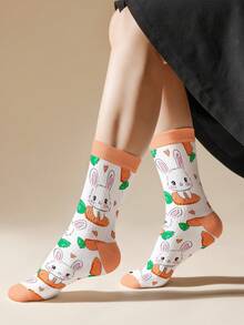 1 Pair Cartoon Rabbit & Carrot Print 360° Digital Transfer Mid-Calf Socks - Multicolor - View 2