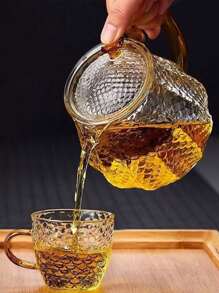 1pc Thickened Glass Teapot With Filter, Hammer Texture Heat Resistant Flower Tea Pot, Home Tea Maker