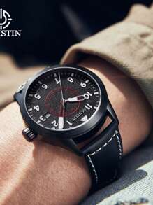 OCHSTIN Herren mechanische Piloten-Armbanduhr, Luxus Selbstaufzug Leder mechanische Herren Uhr mit Datum, Geschenk für Männer mit orange/gelb/schwarzem Zifferblatt