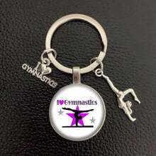 1pc I Love Gymnastics Glass Keychain Key Ring, Metal Key Chain For Men & Women, Sports Themed Gift School Letter Car Accessories Cute Goth Y2k