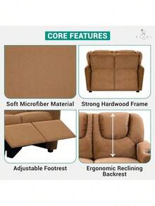 Push Back Kids Recliner Chair With Footrest & Cup Holders, Push Back Toddler Recliner With Cup Holder, PVC Kids' Recliners For Age 3+, Kid Recliners For Girls Boys Black - Brown - View 6