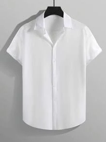 Ropa casual de vacaciones para hombre, perfecta para salidas y uso diario, con una camisa de manga corta suelta de unicolor clásico con cierre de botones.