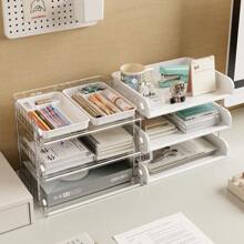 4/3/2 Layers Transparent/White Desktop Organizer With Multi-Compartment Pen Tray, A4 File Holder – Easy Assembly, Minimalist Design, Large Capacity Multifunctional Stationery Shelf For Office, Student Desk Organization, Back To School