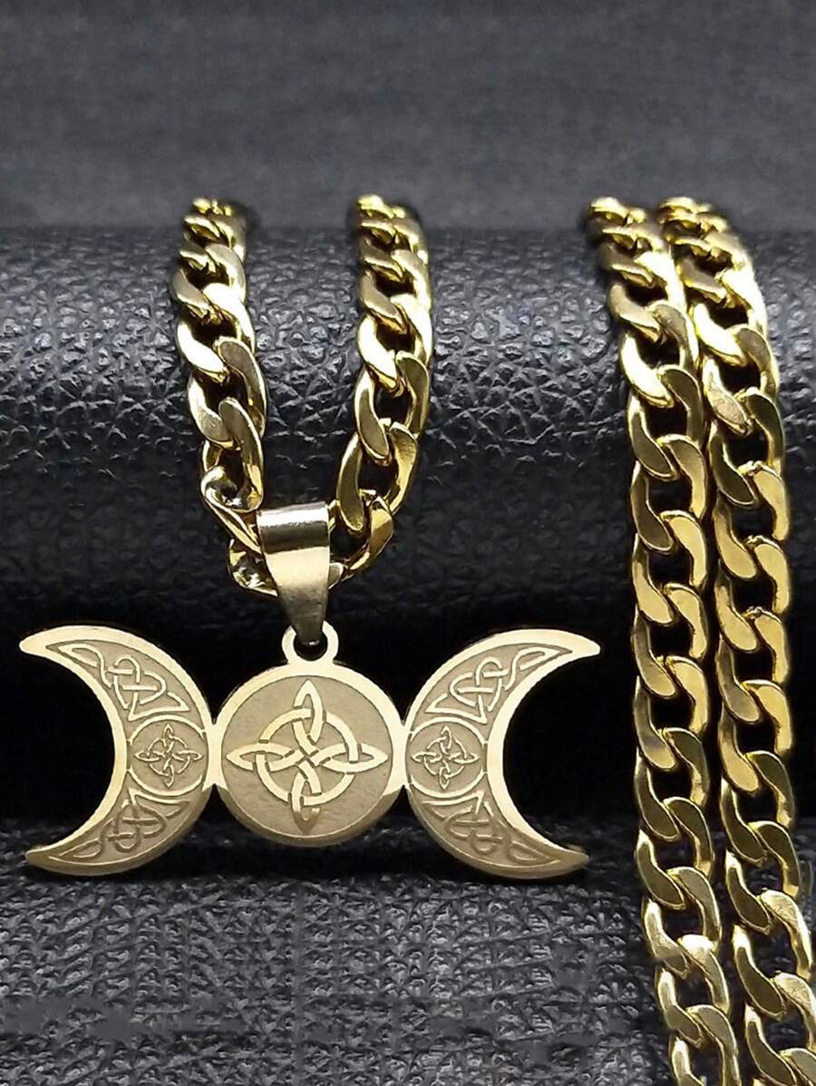 Colar Wicca Lua Crescente Tripla Deusa Bruxa Nó Celta para Mulheres Homens Aço Inoxidável Joia Estética Presente
