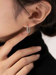 1 Pair S925 Sterling Silver Bead Hoop Earrings, Perfect For Daily Wear And Party, Great Gift Option, High-End Elegant Style, Suitable For Women, Proposal, Party, Travel - Beads - View 10