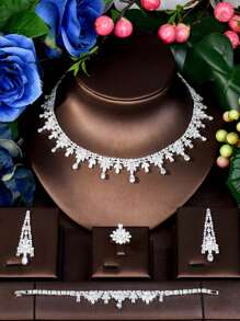1 Set de Elegante Joyería Floral de Circonita Cúbica, Adecuado como Regalo de Aniversario para Mujeres