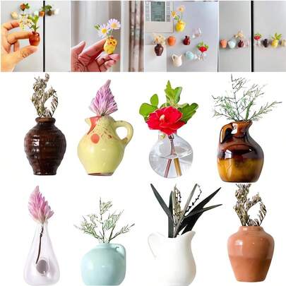 1PC Mini Vase Fridge Magnets - Bud Vases Magnetic 2025 New Cute Mini Ceramic Magnets For Fridge 3D Ceramic Flower Vase Funny Refrigerator Accessories Kitchen Office Decoration