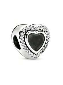 1 Pc Zirconia Rose Eternal Love Charm Square Crystal Zirconia Bracelet Pendant Heart Gold Plated Beaded Necklace Pendant Valentine's Day Mother's Day Birthday Gift, Silver, Square Crystal Stone