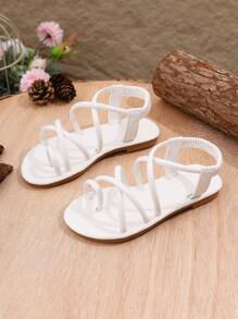 Sandalias de playa de moda 2025 de verano, cómodas y antideslizantes con puntera redonda, elástica y hebilla para niñas