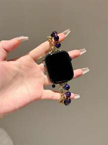 Pulseira de contas de pedra olho de gato boêmia compatível com pulseiras de relógio de 38 mm, 40 mm, 41 mm, 42 mm, 44 mm, 45 mm, 46 mm e 49 mm, pulseira de substituição feita à mão e moderna para relógios das séries SE 10, 9, 8, 7, 6, 5, 4, 3, 2, 1