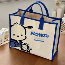 Sanrio Sac fourre-tout en canevas Pompompurin de Sanrio - Sac à bandoulière mignon et spacieux pour femmes, cabas solide pour les livres avec une sangle réglable pour l'école/l'université/les trajets | Fournitures scolaires essentielles kawaii, rentrée scolaire