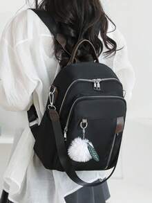 Women Fashion Large Capacity Versatile Backpack With Rivet, Handbag & Shoulder Bag For Commute, Student, Moms - Black - View 3