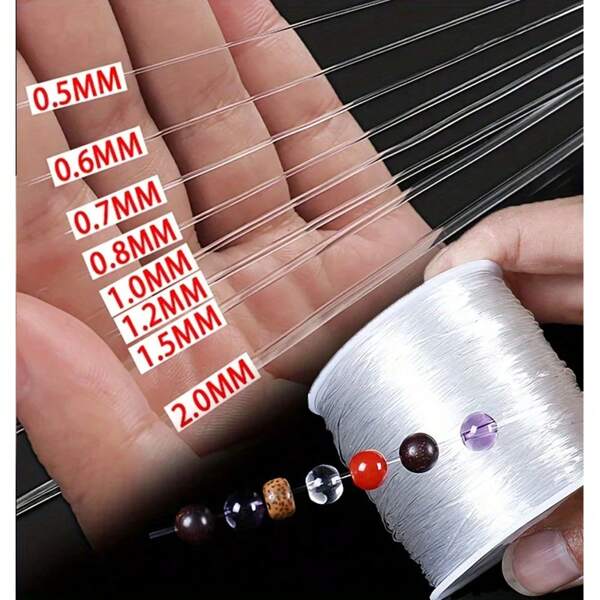 1 Rollo de 0.5-1.0mm Hilo elástico transparente de cristal hecho a mano para manualidades DIY, elaboración de joyas, suministros de manualidades - Perfecto para usar en pulseras con cuentas de cristal, ágata, jade
