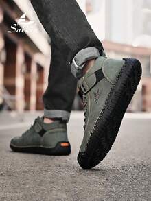 Salkin 男士简约时尚高帮休闲鞋适合男士户外行走驾车复古靴子男士办公日常鞋透气轻便耐磨防滑四季款大码男皮鞋45 46 47 48